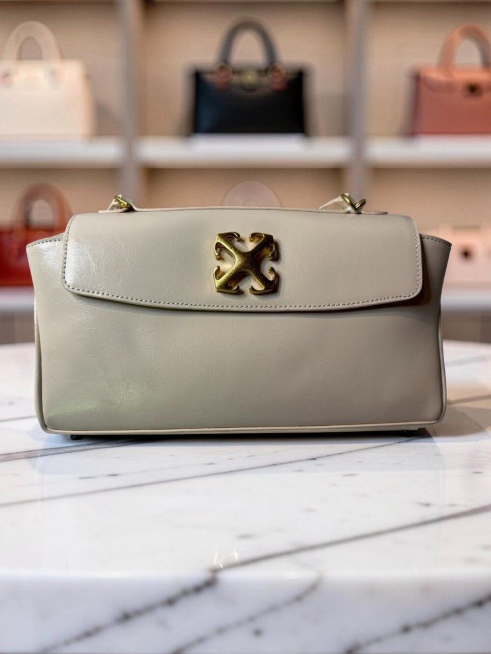 Off-White Jitney East West Shoulder Bag Cream Gold Arrow NWT